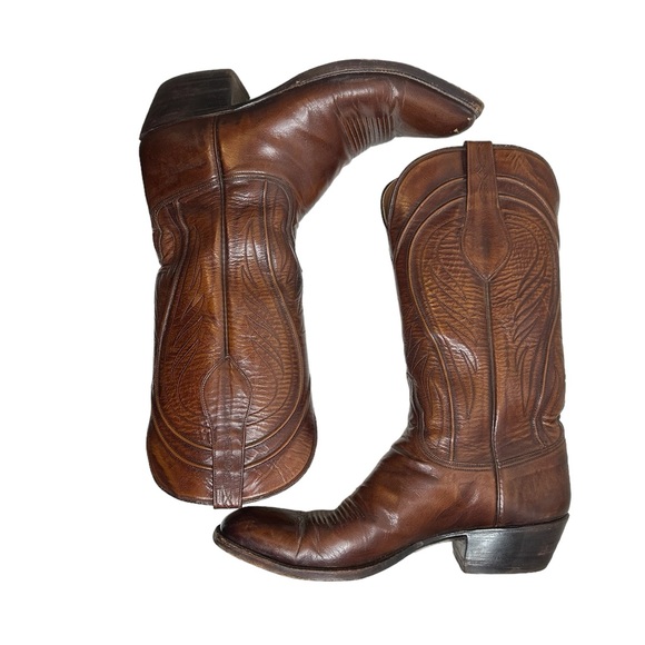 Vtg LUCCHESE 2083 Mahogany Cowgirl boots USA Sz 11C Excellent condition - Picture 8 of 16